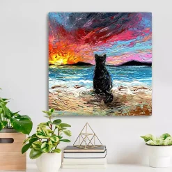 Kirklands Home Black Cat Beach Days Canvas Art Print Multi New