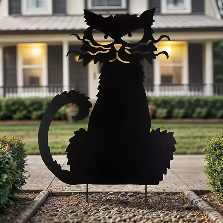 Halloween>Kirklands Home Cat Metal Yard Stake Black
