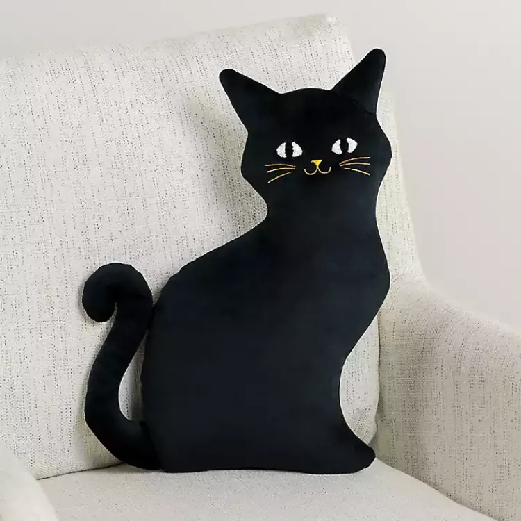 Halloween>Kirklands Home Cat Shaped Halloween Pillow Black