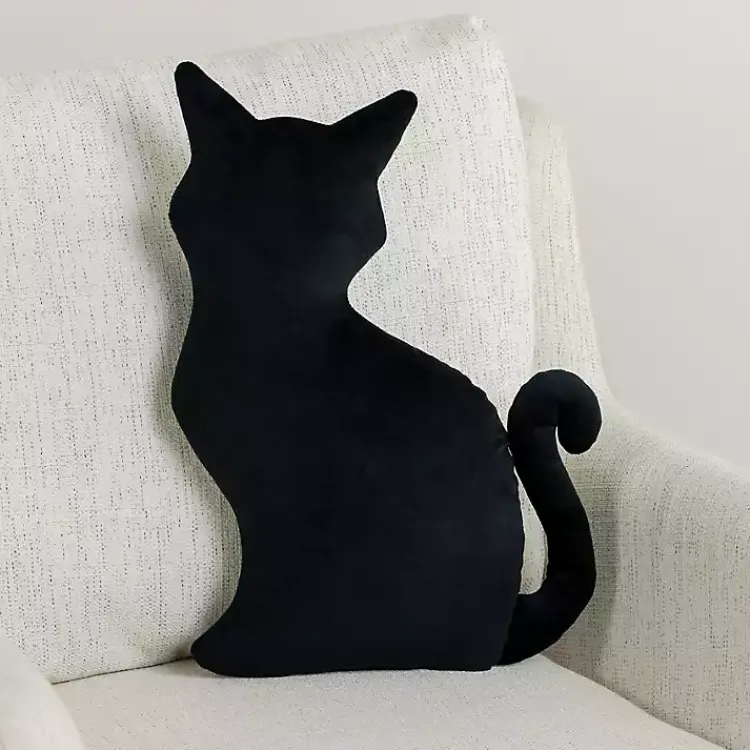 Halloween>Kirklands Home Cat Shaped Halloween Pillow Black