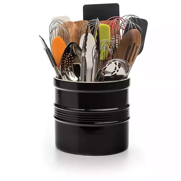 Kirklands Home Ceramic Oversized Crock with Divider Black Clearance