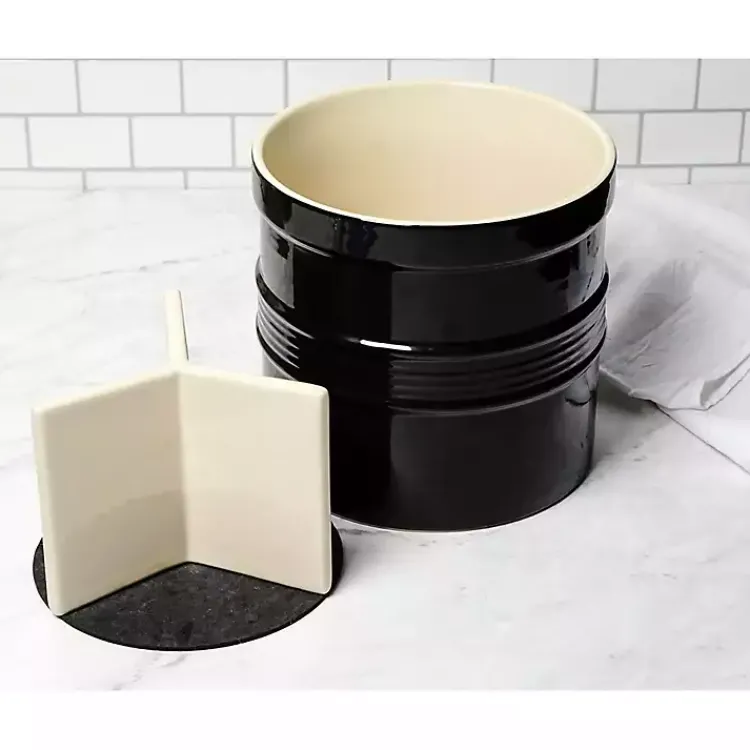 Kirklands Home Ceramic Oversized Crock with Divider Black Clearance