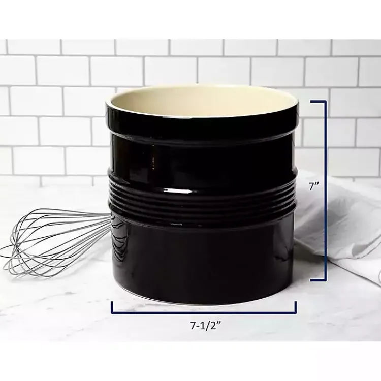 Kirklands Home Ceramic Oversized Crock with Divider Black Clearance
