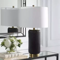 Kirklands Home Black Ceramic Ribbed Table Lamp White Best