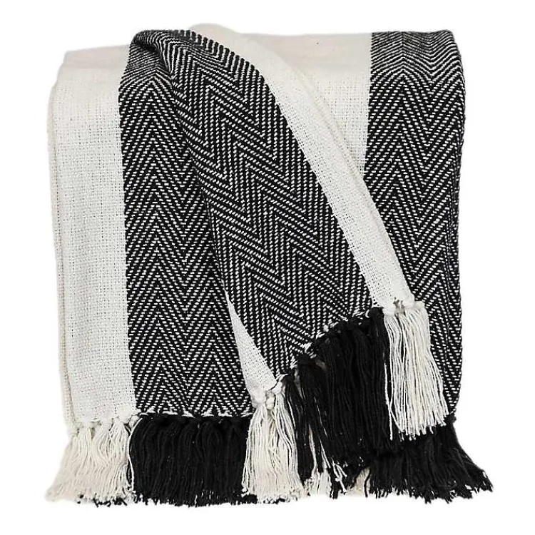 Blankets & Throws>Kirklands Home Black Chalet Striped Fringe Throw