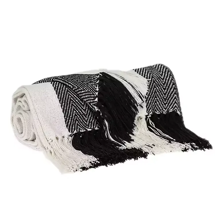 Blankets & Throws>Kirklands Home Black Chalet Striped Fringe Throw