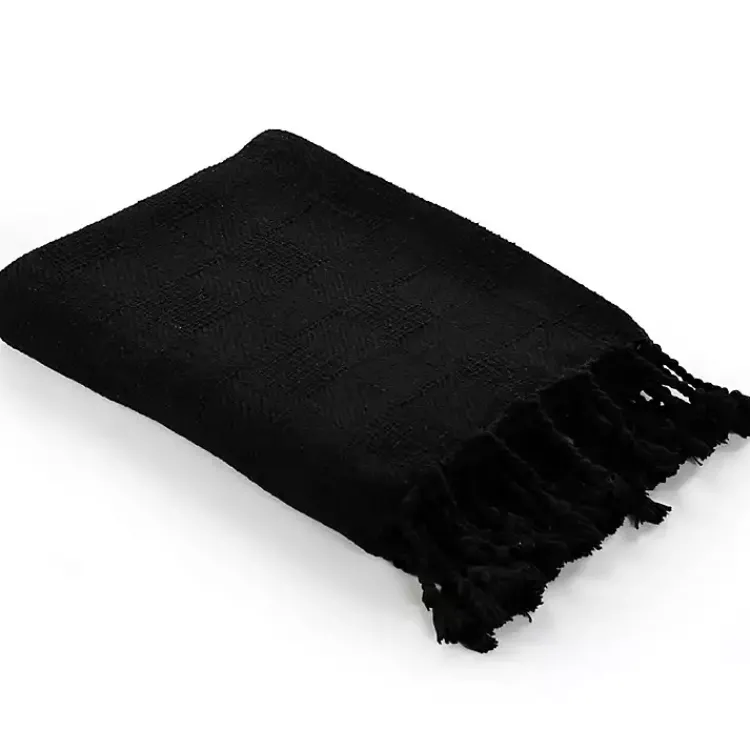 Blankets & Throws>Kirklands Home Checkered Weave Fringe Throw Black