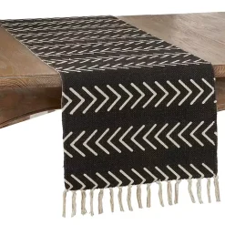 Kirklands Home Chevron Table Runner with Fringe Black New
