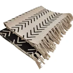 Kirklands Home Chevron Table Runner with Fringe Black New