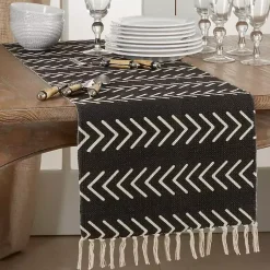 Kirklands Home Chevron Table Runner with Fringe Black New
