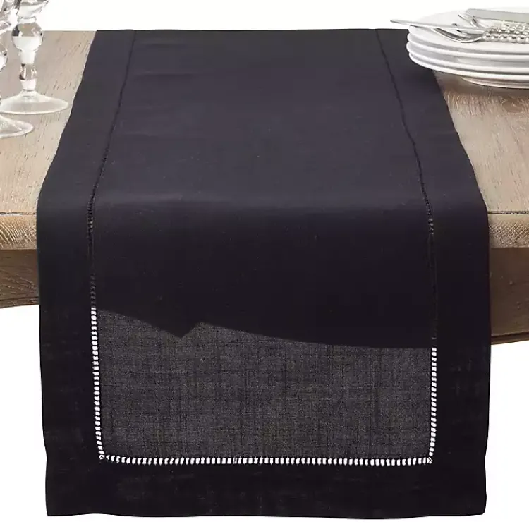 Kirklands Home Classic Hemstitch Border Polyester Runner Black Best