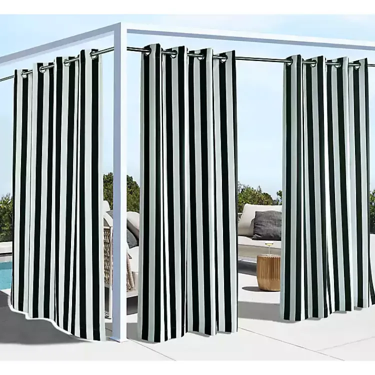 Kirklands Home Black Coastal Stripe Outdoor Curtain Panel, 84 in. Online