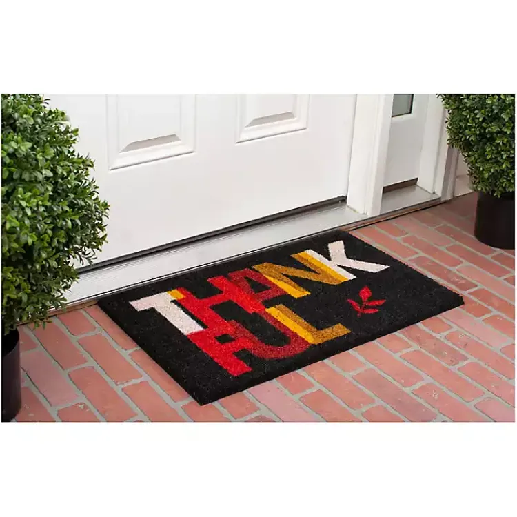 Fall>Kirklands Home Black Colorblock Thankful Doormat