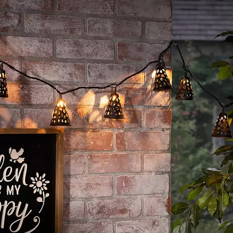 Kirklands Home Cutout Cone Outdoor String Lights Black Clearance