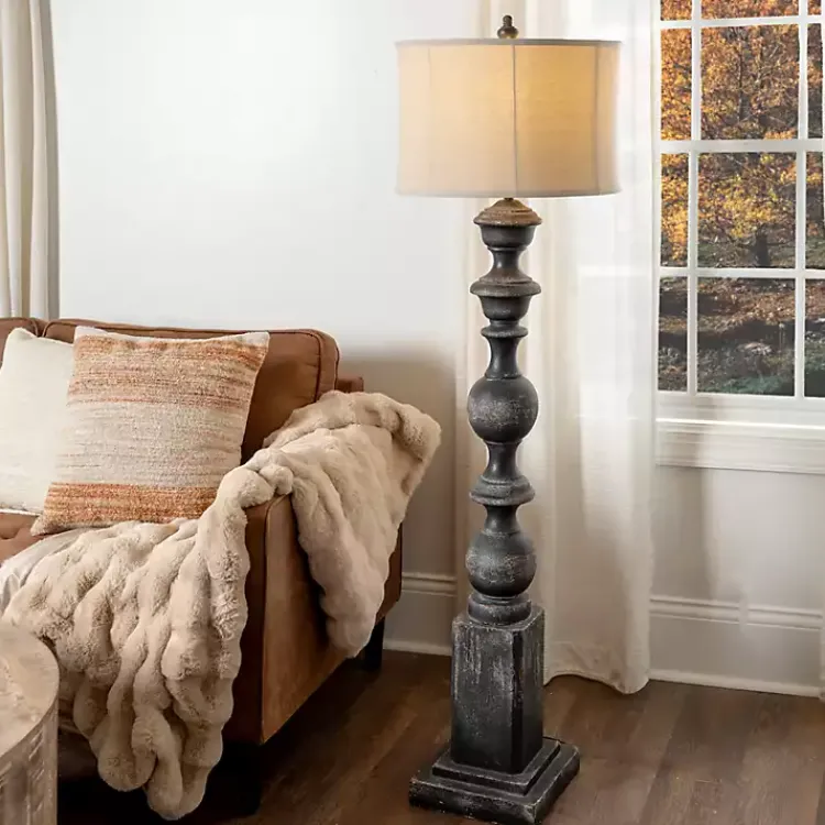 Kirklands Home Black Distressed Carved Floor Lamp Tan Sale