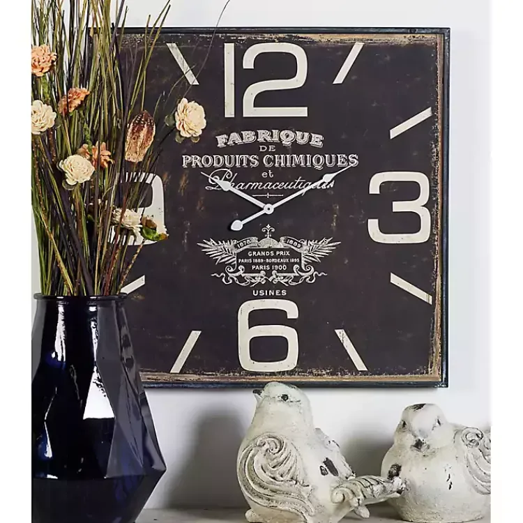 Kirklands Home Black Distressed Wood Face Square Clock Clearance