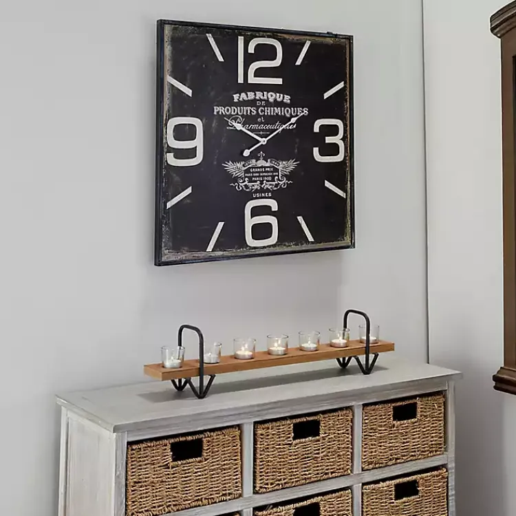 Kirklands Home Black Distressed Wood Face Square Clock Clearance