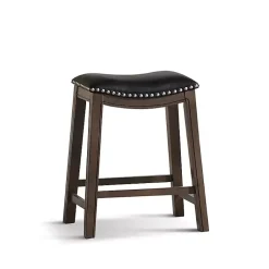 Kirklands Home Ella Saddle Counter Stool with Nailhead Trim Black New
