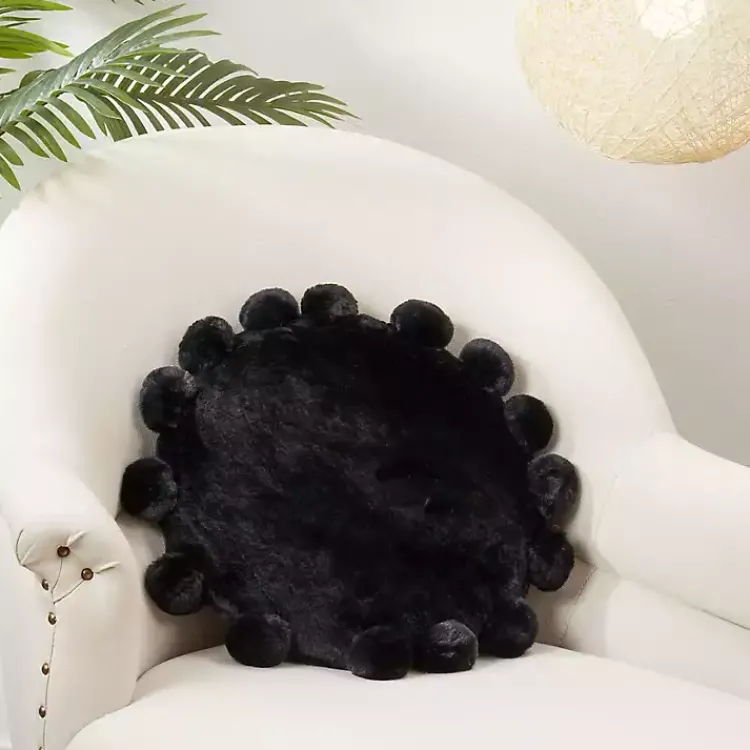 Pillows>Kirklands Home Faux Fur Round Pom Pom Throw Pillow Black