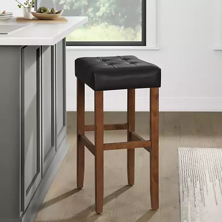 Kirklands Home Black Faux Leather Madison Walnut Stool Bar Outlet