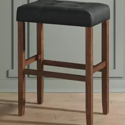 Kirklands Home Black Faux Leather Madison Walnut Stool Bar Outlet