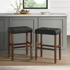 Kirklands Home Black Faux Leather Madison Walnut Stool Bar Outlet