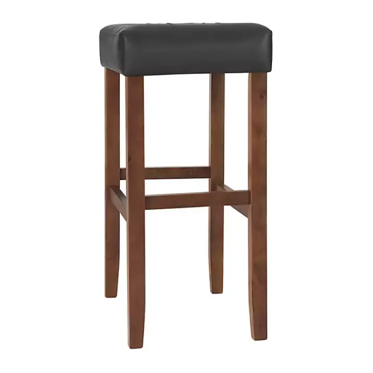 Kirklands Home Black Faux Leather Madison Walnut Stool Bar Outlet