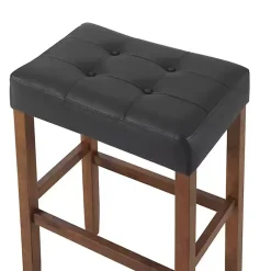 Kirklands Home Black Faux Leather Madison Walnut Stool Bar Outlet