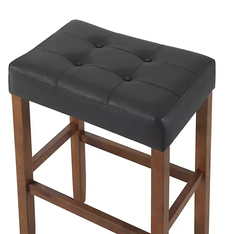 Kirklands Home Black Faux Leather Madison Walnut Stool Bar Outlet