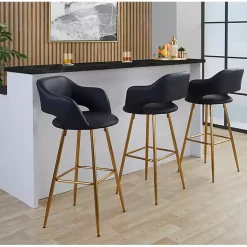 Kirklands Home Faux Leather Marge Bar Stools, Set of 2 Black Outlet