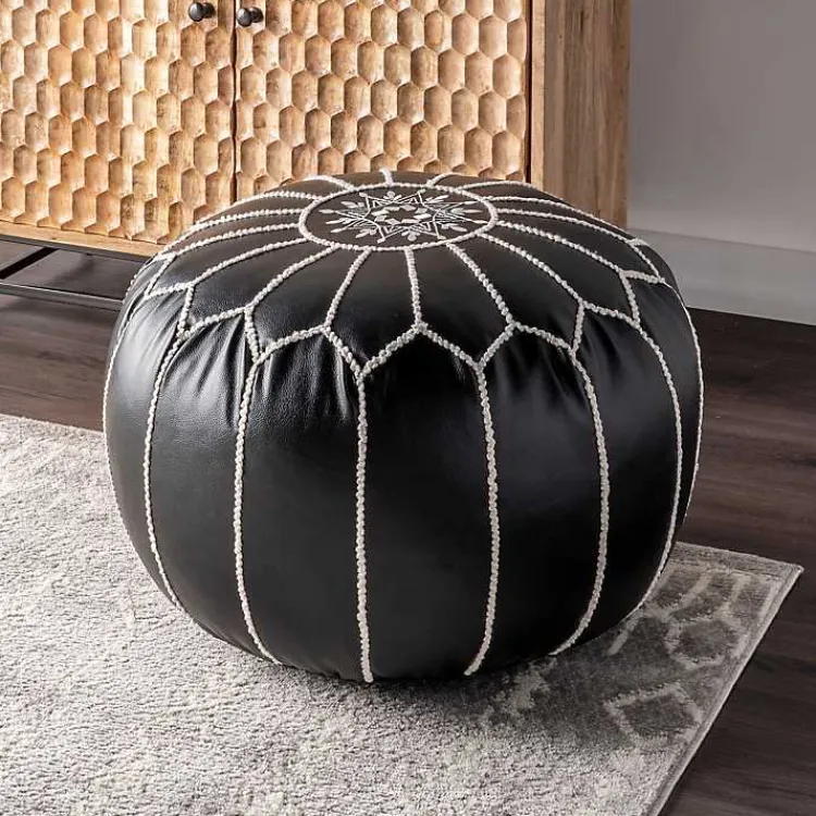 Poufs & Floor Cushions>Kirklands Home Faux Leather Pouf Black
