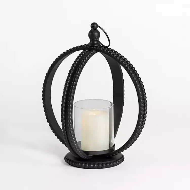 Lanterns>Kirklands Home Fieldstone Beaded Sphere Lantern, 17 in. Black