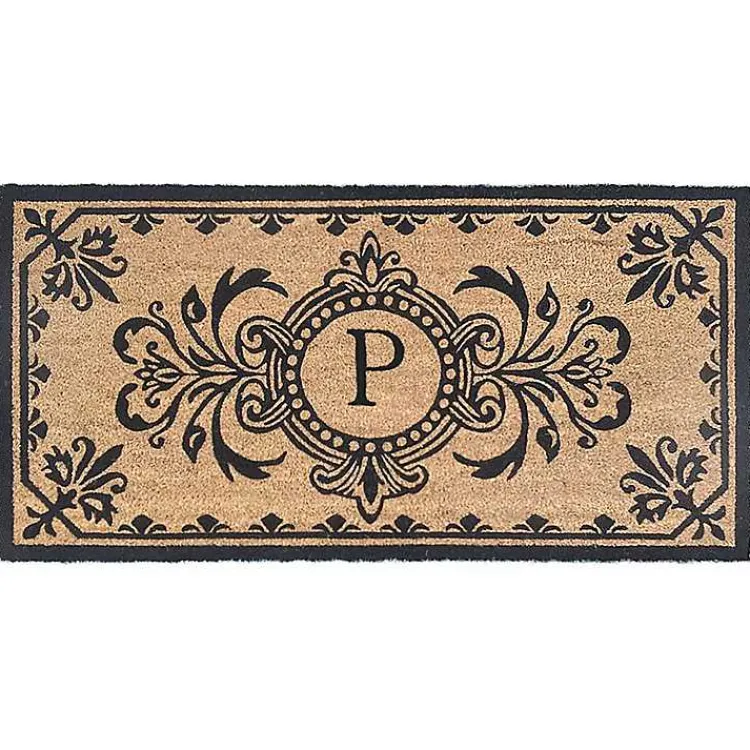 Kirklands Home Black Fleur De Lis Monogram P Doormat Discount