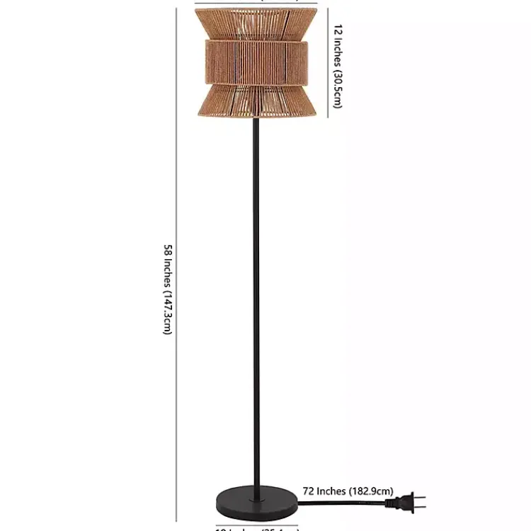 Kirklands Home Black Floor Lamp with Natural Woven Shade Brown Clearance