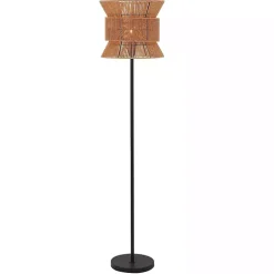 Kirklands Home Black Floor Lamp with Natural Woven Shade Brown Clearance
