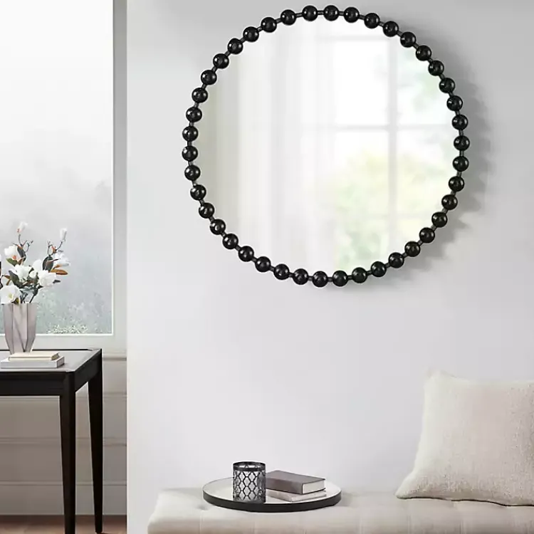 Kirklands Home Black Foiled Beaded Wall Mirror, 36 in. Outlet