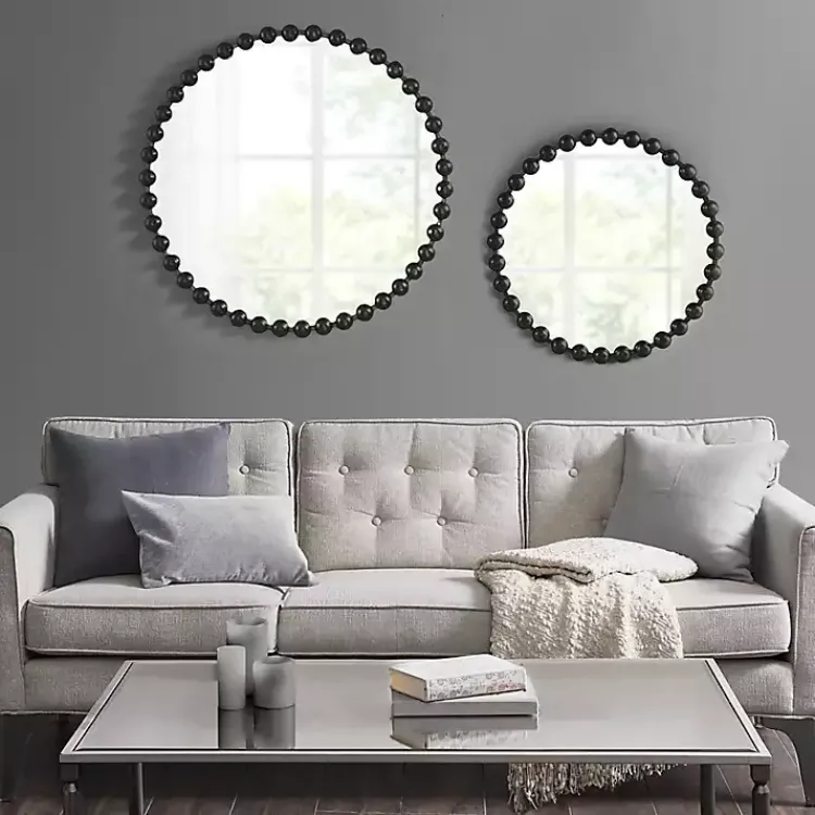 Kirklands Home Black Foiled Beaded Wall Mirror, 36 in. Outlet