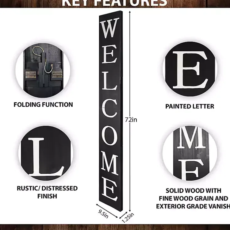 Kirklands Home Foldable Welcome Porch Board Black Clearance