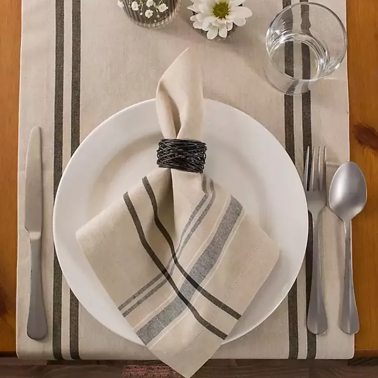 Kirklands Home French Stripe Napkins, Set of 6 Black Clearance