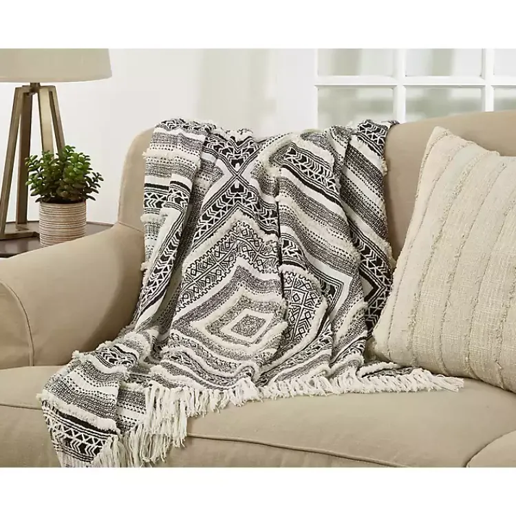 Blankets & Throws>Kirklands Home Black Geometric Diamond Throw