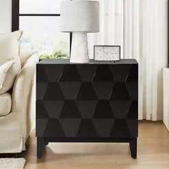 Kirklands Home Geometric 2-Drawer Charging Nightstand Black Outlet