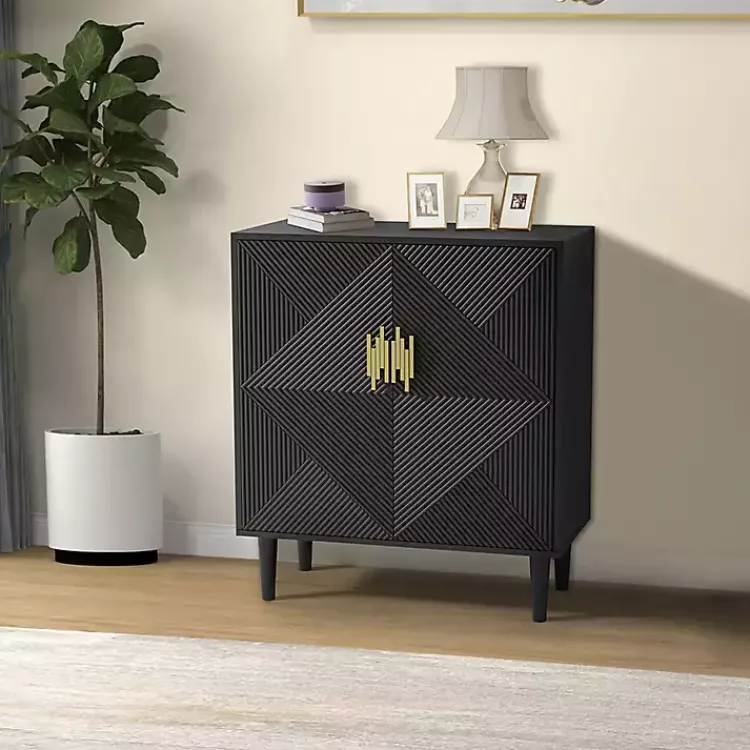Kirklands Home Geometric Gold Handle Cabinet Black Hot