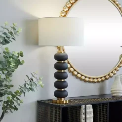 Kirklands Home Black Gold Metal Spindle Table Lamp Cream New