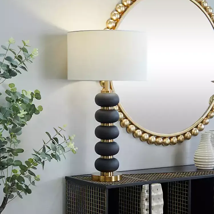 Kirklands Home Black Gold Metal Spindle Table Lamp Cream New
