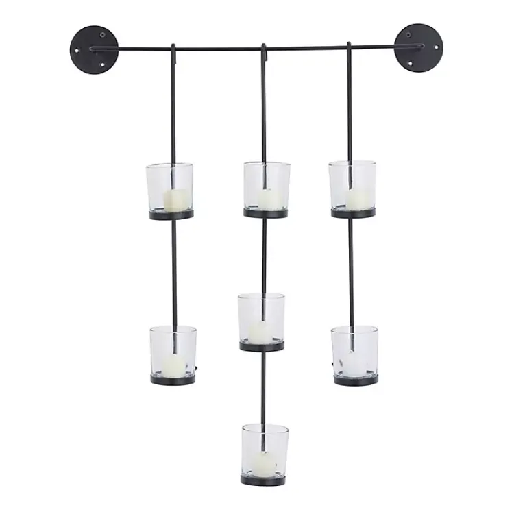 Sconces>Kirklands Home Hanging Glass Votive Wall Plaque Black