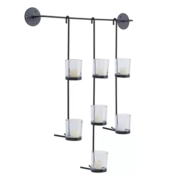 Sconces>Kirklands Home Hanging Glass Votive Wall Plaque Black