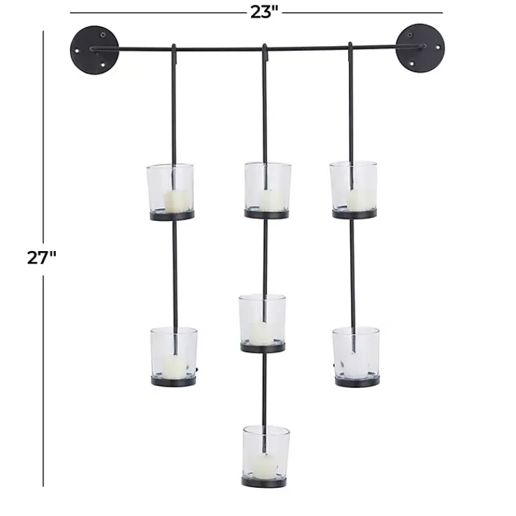 Sconces>Kirklands Home Hanging Glass Votive Wall Plaque Black