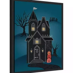 Halloween>Kirklands Home Black Haunted House Framed Canvas Print