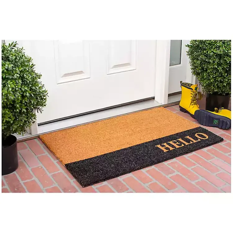 Kirklands Home Black Hello Bold Stripe Coir Doormat, 24 in. Best