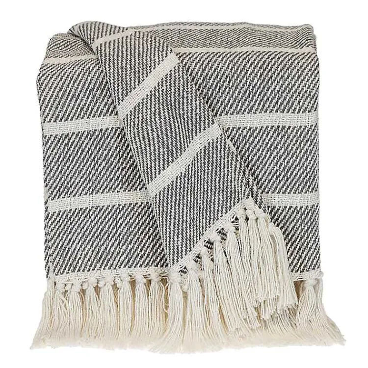 Blankets & Throws>Kirklands Home Herringbone Striped Throw Black